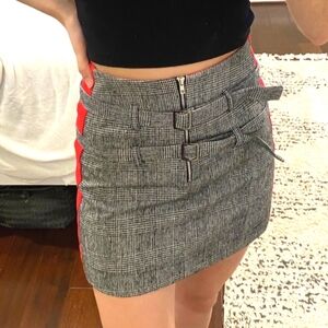 Mags & Pye Houndstooth Plaid Striped Belted Zip-Up Mini Skirt Fall Party Sexy